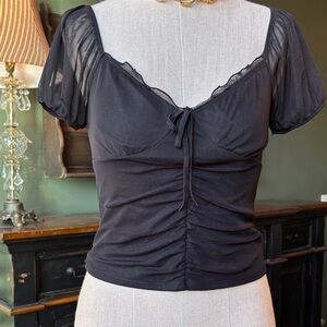 Black Sheer Ruched Top